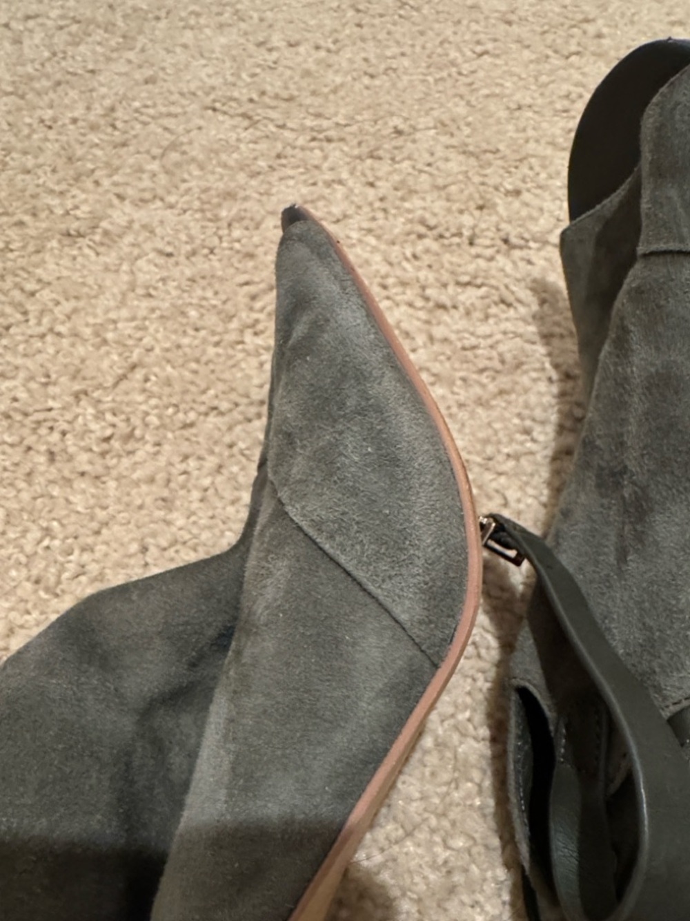 White House Black Market Olive Suede Peep-Toe Block Heel Booties - Picture 7 of 16